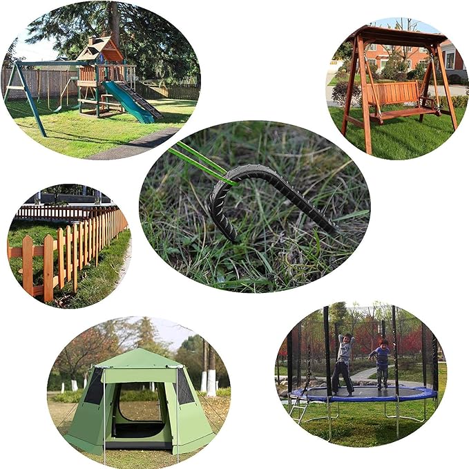 16" Ground Rebar Stakes Heavy Duty J Hook Ground Anchors, 5/16 inch Curved Steel Tent Stakes Anti Rust Steel Ground Stakes for Chain Link Wire Fencing, Pack of 40, Black-HomvellaHome