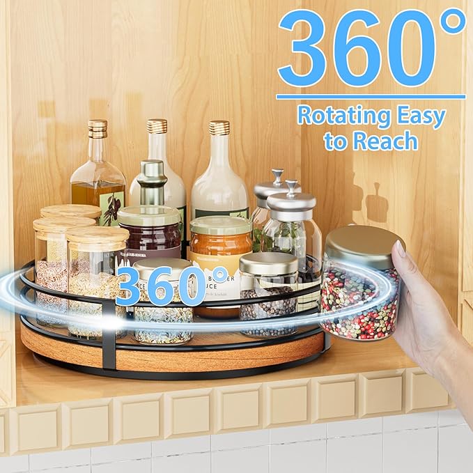 10" Lazy Susan Turntable Organizer - Wood Round Lazy Susan for Cabinet Kitchen Countertop Dining Table Pantry Cupboard Bathroom Coffee Bar Storage Home Decor-HomvellaHome
