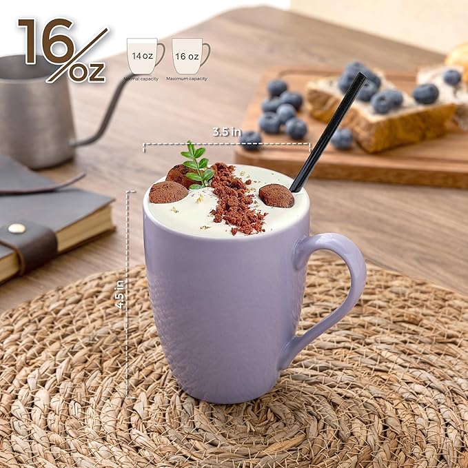 GBHOME 16oz Coffee Mugs Set of 6, Large Ceramic Coffee Mugs for Man, Woman, Dad, Mom, Modern Coffee Mugs Set with handle for Tea/Latte/Cappuccino/Milk/Cocoa. Dishwasher&Microwave Safe,Puple-HomvellaHome