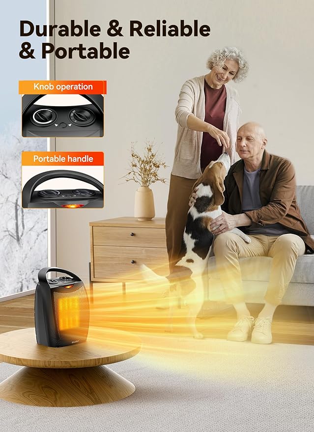 GiveBest Portable Electric Space Heater, 1500W/750W Ceramic Heater with Thermostat, Heat Up 200 Square Feet in Minutes, Safe and Quiet for Office Room Desk Indoor Use-HomvellaHome