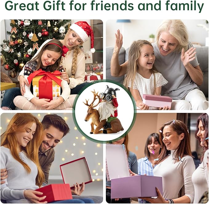 Garden Gnome Statues Resin Gnome Sitting On Deer Statues Solar Lights Outdoor Telescope Gnome Gifts for Yard, Patio Decor Gift (Deer Gnome)-HomvellaHome