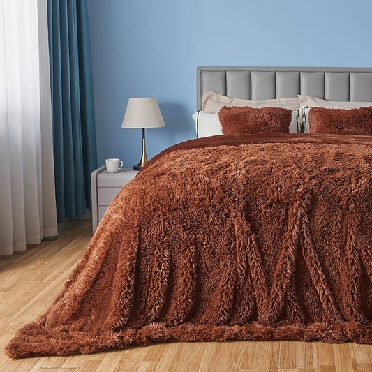 GONAAP Fuzzy Faux Fur Throw Blanket Queen Size Coffee Super Soft Cozy Plush Fuzzy Shaggy Blanket for Couch Sofa Bed (Coffee, Queen(90"x90"))-HomvellaHome