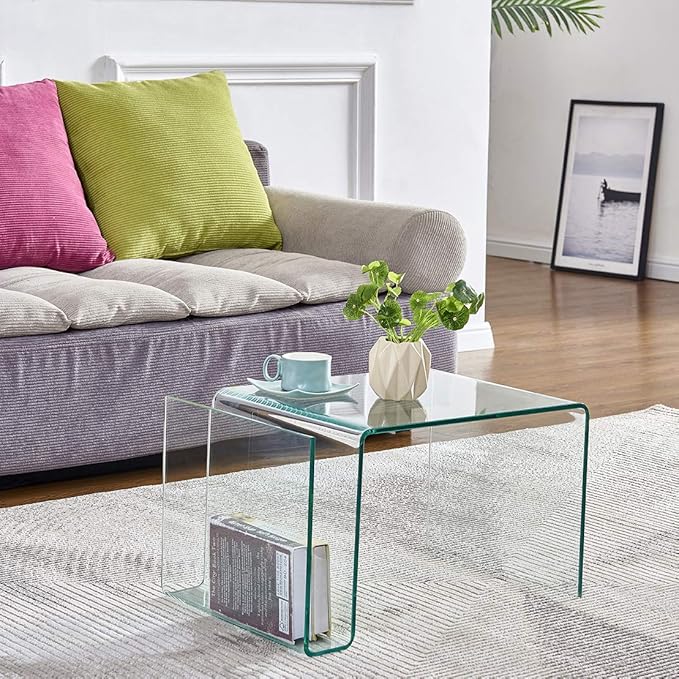 Glass Nightstand,Side Table,S-Shaped End Table for Living Room,Bedside Table for Bedroom (Clear)-HomvellaHome