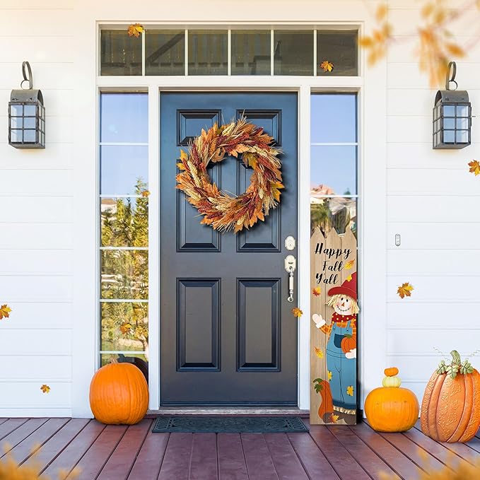 Glitzhome 24" D Fall Sorghum Wreath with Metal Hanger, Harvest Wreath for Front Door, Fall Door Wreaths for Indoor Outdoor Thanksgiving Harvest Holiday Decorations-HomvellaHome
