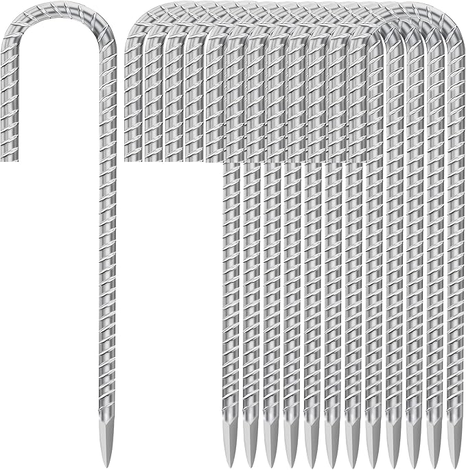 12 Inch Ground Stakes Heavy Duty J Hook 30-Pack Metal Spikes Galvanized Ground Hooks Anchors Rebar Ground Stakes for Fence Tent Gazbo Bounce House and Outdoor Decorations Inflatables-HomvellaHome