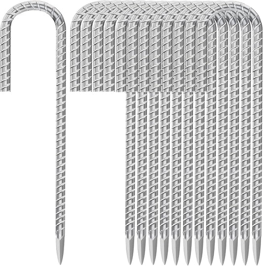12 Inch Ground Stakes Heavy Duty J Hook 30-Pack Metal Spikes Galvanized Ground Hooks Anchors Rebar Ground Stakes for Fence Tent Gazbo Bounce House and Outdoor Decorations Inflatables-HomvellaHome