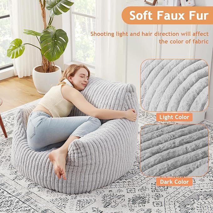 Giant Bean Bag Chairs for Adults with Filling Plush Fluffy Bean Bag Chairs for Teens with Armrests Comfy BeanBag Lazy Couch Sofa Chair for Bedroom Living Room Reading-HomvellaHome