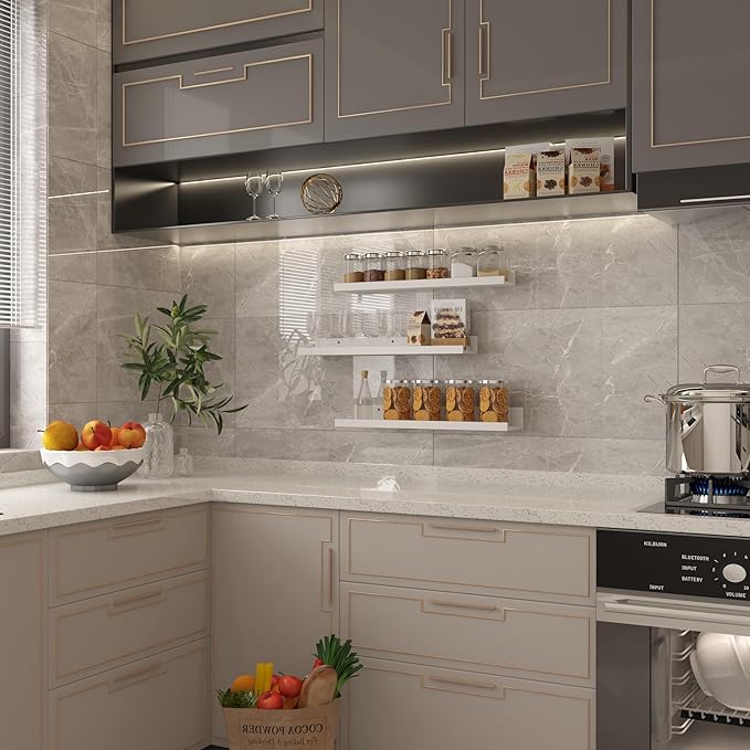 Giftgarden 24 Inch White Floating Shelves for Wall Mount, Modern Wood Wall Shelf Ledge for Bathroom Bedroom Living Room Kitchen Nursery Storage, Set of 3 Different Sizes-HomvellaHome