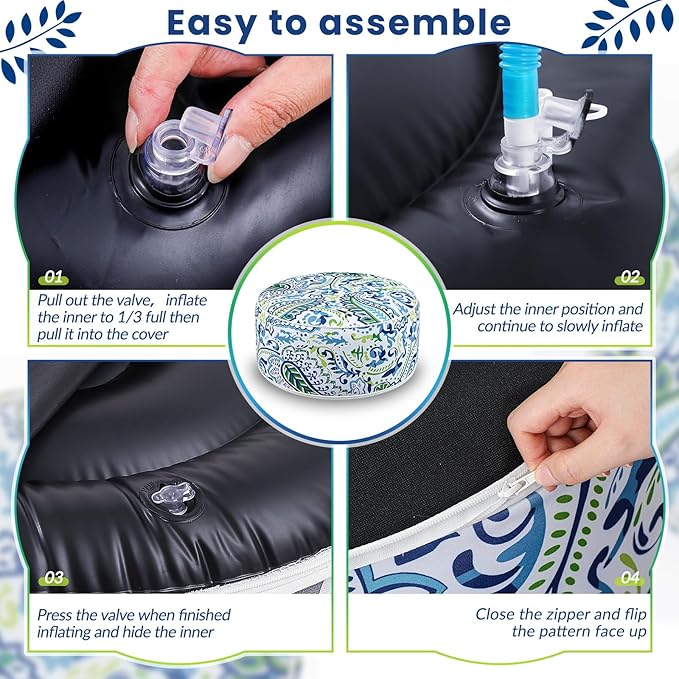 2 Pack Outdoor Inflatable Ottoman Waterproof Inflatable Pouf Foot Rest with Handle D21 x H9 Portable Outdoor Foot Rest for Patio Garden Camping or Home-HomvellaHome