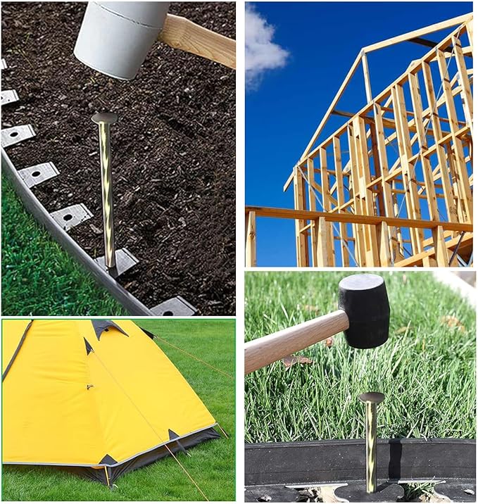 100 Pack - 8" Solid Galvanized Non-Rust Metal Garden Stakes, Spiral Landscape Edging Spikes/Anchors, for Paver Edging, Weed Barriers, Turf, House Construction, Carpentry Nail, Tent, Garden Plants-HomvellaHome