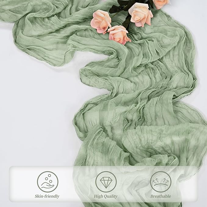 12 Pack Sage Green Cheesecloth Table Runner 10FT Rustic Gauze Fabric Cheese Cloth Table Runner for Wedding Bridal Baby Shower Table Decor 20 x 120 Inch Long Boho Sheer Birthday Party Table Decorations-HomvellaHome