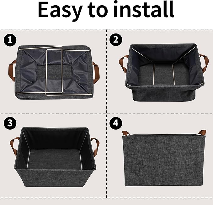 GRANNY SAYS Storage Baskets for Shelves, Closet Organizer Bins, Clothes Storage Bins with Metal Frame, Large Baskets for Organizing and Storage, Collapsible, Dark Gray, 2-Pack-HomvellaHome