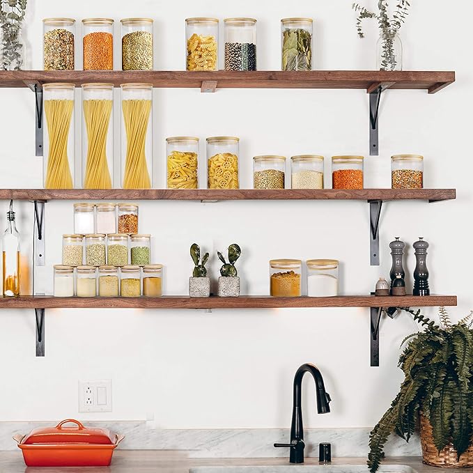 Glass Jars with Bamboo Lids (16oz in 9 Pack), Food Jars and Canisters Sets with lids, Food Storage Jars with Airtight Lids, Glass Pantry Jars-HomvellaHome