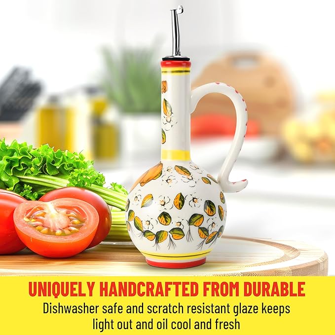15Oz Ceramic Handmade Oil Dispenser with 3 olive design-HomvellaHome