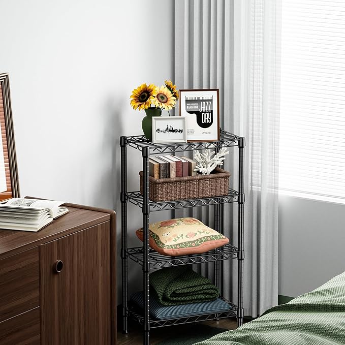 1000 lbs 4 Tier Shelf Metal Storage Shelves Wire Rack Closet Organizers with PP Board for Garage Kitchen Bathroom Laundry Black 11.8" D x 21.7" W x 39.5" H-HomvellaHome