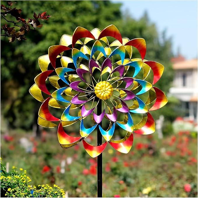 Garden Wind Spinners Outdoor Large Metal, 84'' Yard Art Wind Sculptures & Spinners, Windmills Gifts for Mother's Day Birthday Lawn Patio Decor(Rainbow)-HomvellaHome
