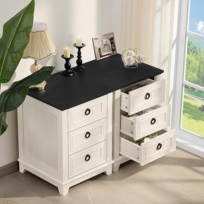 18" Farmhouse Night Stand with 3 Drawers, Wood End Table Dresser for Bedroom, White Nightstand, Bed Side Table with Metal Handle, Bedside Cabinet for Bedroom Living Room, Closet-HomvellaHome