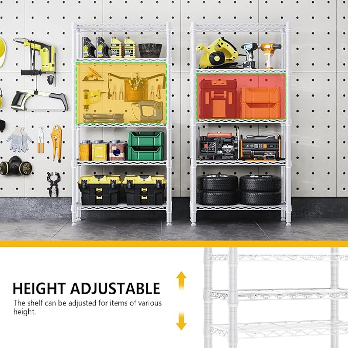 1250 lbs 5 Tier Shelf Metal Storage Shelves Wire Rack Closet Organizers for Garage Kitchen Bathroom Laundry White 11.8" D x 29.5" W x 59.5" H-HomvellaHome