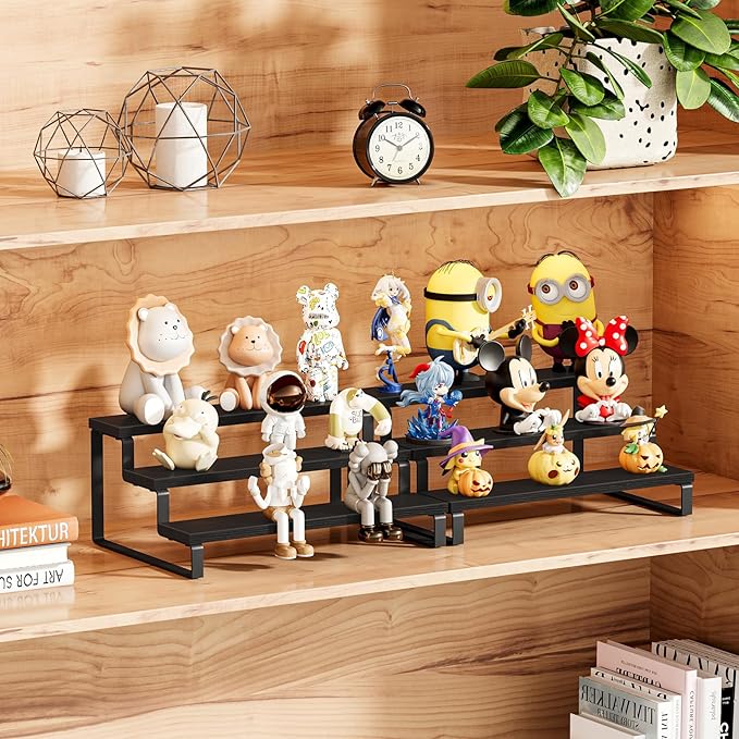 Giikin 3 Tier Spice Rack, Set of 2 Wooden Spice Rack for Countertop, Cabinet Organizer Shelf Kitchen Counter Storage Shelves Cupcake Stand Holder Display Stand, Black-HomvellaHome