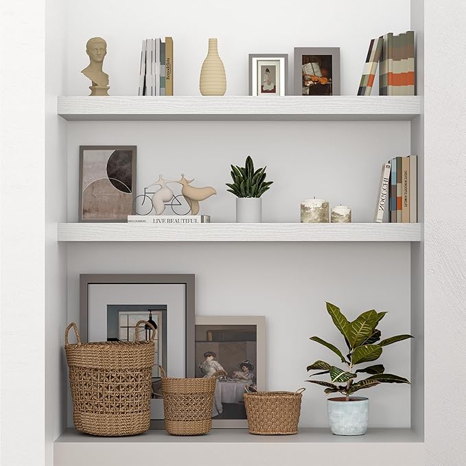 10 inch Deep Wall Shelves 36 inche Long, 1.8 Thick Single Floating Shelf Wall Mounted, Heavy Duty 70 lbs Shelves for Bedroom, Books, Living Room, Kitchen, Office Modern Farmhouse Decor, White-HomvellaHome