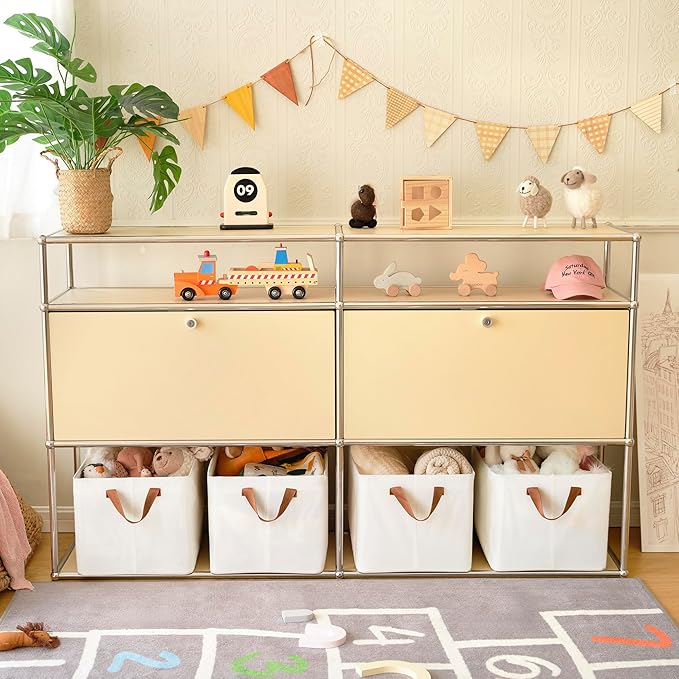 GRANNY SAYS Storage Baskets for Shelves, Closet Organizer Bins, Clothes Storage Bins with Metal Frame, Extra Large Baskets for Organizing and Storage, Collapsible, Ivory, 2-Pack-HomvellaHome