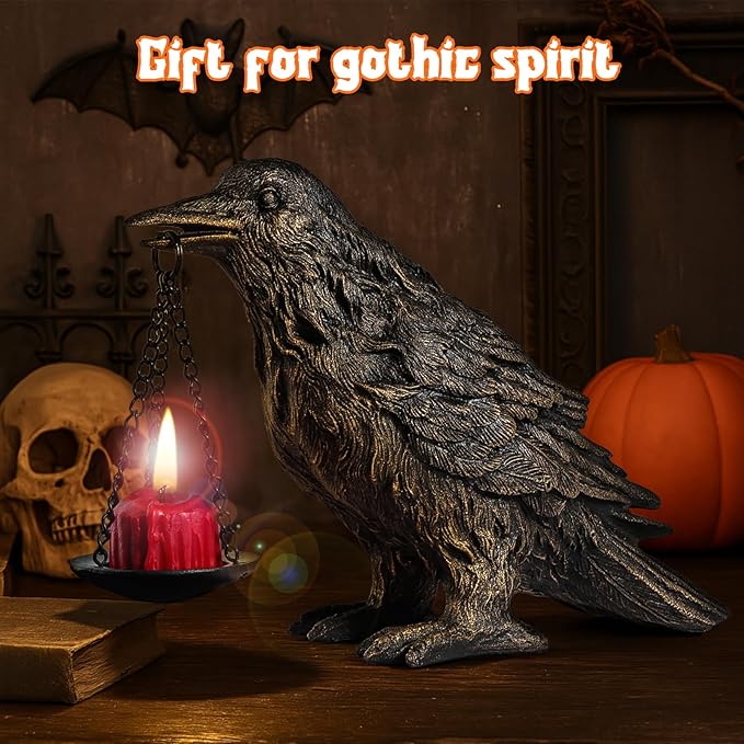 Gothic Home Decor Fake Crow Light Holder Raven Lamp Tealight Candle Holder Resin Statue Half Gold-HomvellaHome