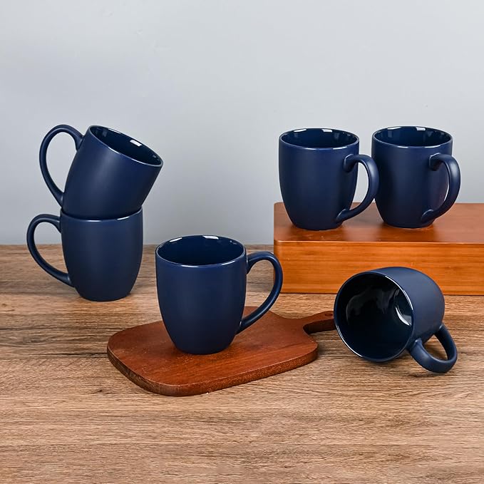 16oz Coffee Mugs Set of 6, Large Ceramic Modern Coffee Mugs With Handle For Tea,Latte,Cappuccino,Cocoa. Dishwasher.Microwave Safe (Matte Blue)-HomvellaHome