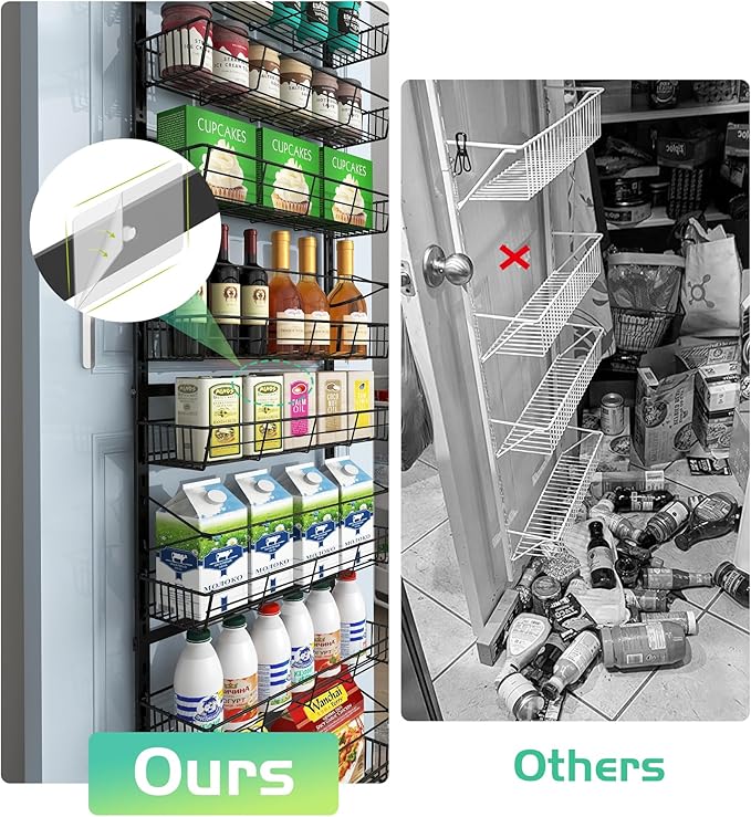 10-Tier Over The Door Pantry Organizer, Pantry Organization and Storage, Black Metal Hanging Adjustable Basket, Wall Spice Rack Seasoning Shelves, Home & Kitchen Essentials-HomvellaHome