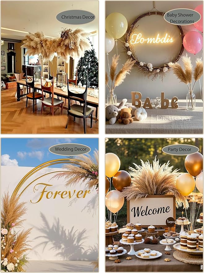 126pcs Dried Pampas Grass Decorations, Dried Flowers, Dried Bouquet in Vase, Reed Grass Bouquet for Boho Floral Wedding, Rustic Farmhouse Decor. (Vase Not Included)-HomvellaHome