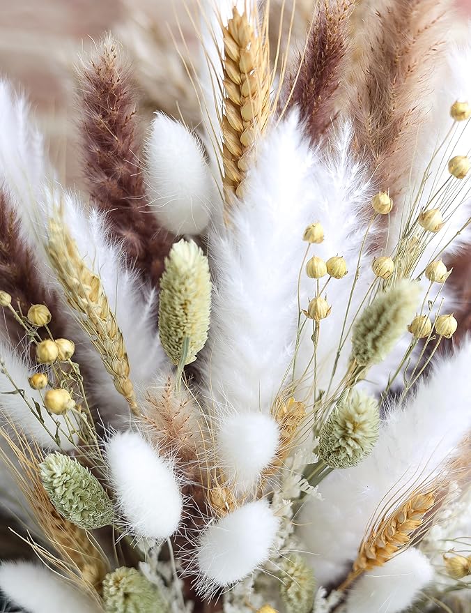 126pcs Dried Pampas Grass Decorations, Dried Flowers, Dried Bouquet in Vase, Reed Grass Bouquet for Boho Floral Wedding, Rustic Farmhouse Decor. (Vase Not Included)-HomvellaHome
