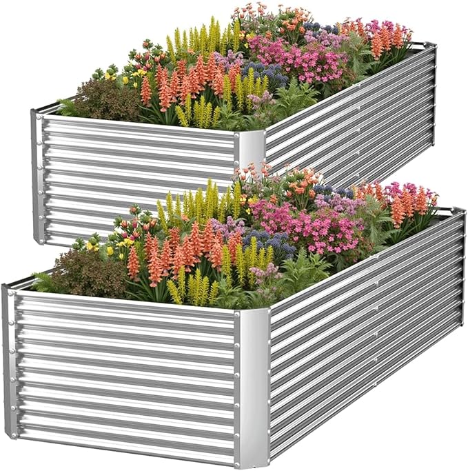 2 Pack 6x3FT Tall Galvanized Raised Garden Bed Outdoor,Metal Garden Bed for Vegetables,Steel Raised Beds for Gardening,Above Ground Garden Box for Flower-H2M-HomvellaHome