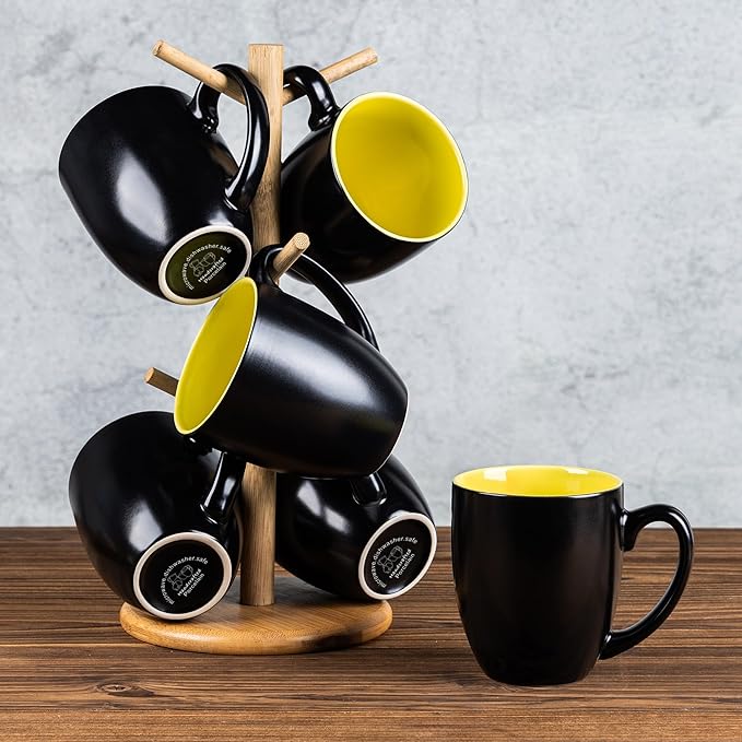 GBHOME 16oz Coffee Mugs Set of 6, Large Ceramic Coffee Mugs for Man, Woman, Dad, Mom, Modern Coffee Mugs Set with handle for Tea/Latte/Cappuccino/Milk/Cocoa. Dishwasher&Microwave Safe,Yellow-HomvellaHome