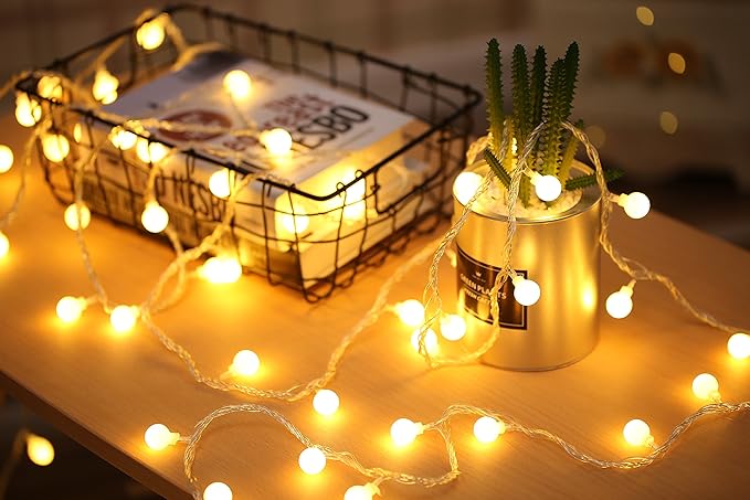Globe String Lights for Bedroom, 49 Feet 100 LED Fairy Lights Plug in, 8 Modes Warm White Christmas String Lights for Indoor Outdoor Patio Party Garden Wedding Christmas Tree Decor-HomvellaHome