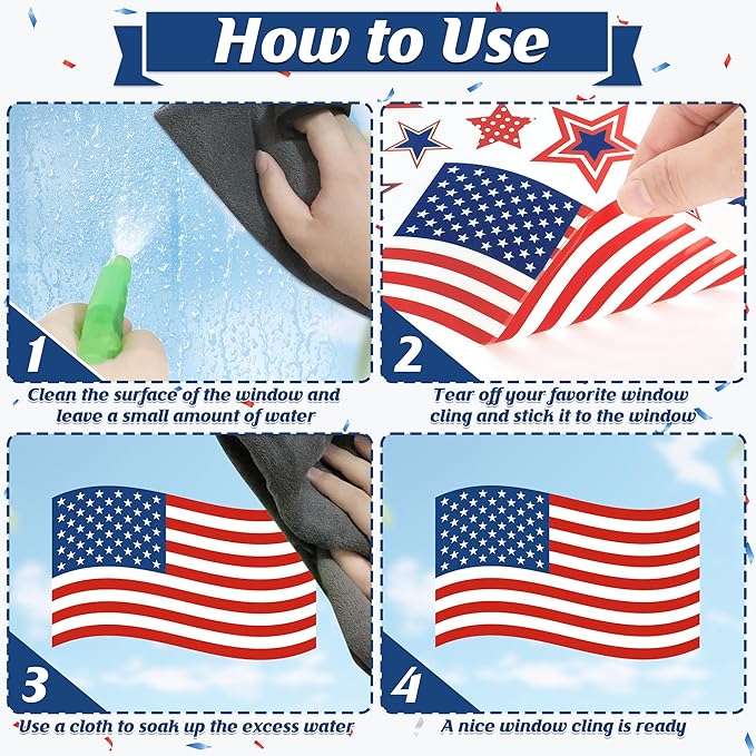 158 Pcs 4th of July Window Clings, 9 Sheets Patriotic Window Clings Decals, Watercolor Double-Sided American Flag Stars Firework Window Stickers for Independence Day Parade Veterans Memorial Day Decor-HomvellaHome