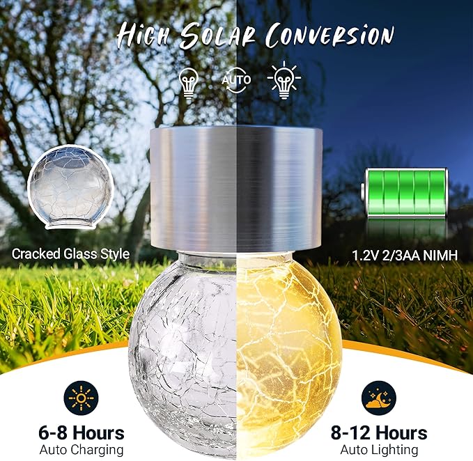 GIGALUMI 24 Pack Solar Outdoor Lights, Solar Hanging Lights for Christmas Decoration-Cracked Glass Solar Lights Outdoor Waterproof for Garden, Yard, Fence, Tree（Warm White）-HomvellaHome