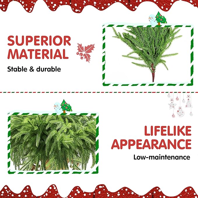 18Pcs Artificial Norfolk Pine Branches 18" Plastic Christmas Plants Decor Faux Greenery Stems Pine Picks Outdoor Faux Plants UV Resistant for Xmas Indoor, Front Porch Home Décor (18, 18inch)-HomvellaHome