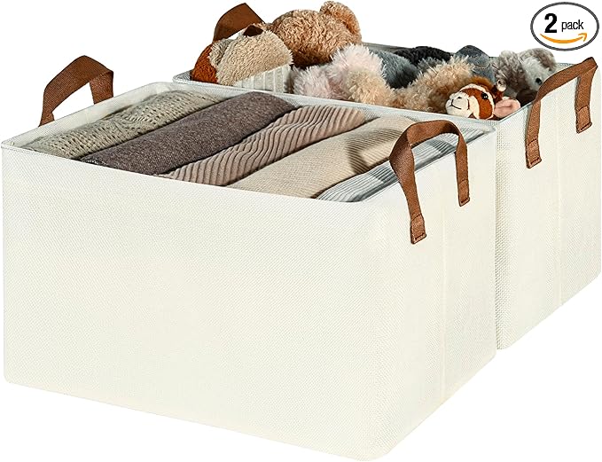 GRANNY SAYS Storage Baskets for Shelves, Closet Organizer Bins, Clothes Storage Bins with Metal Frame, Large Baskets for Organizing and Storage, Collapsible, Ivory, 2-Pack-HomvellaHome