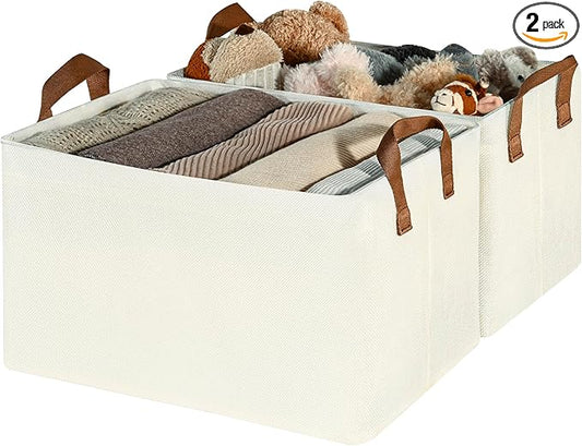 GRANNY SAYS Storage Baskets for Shelves, Closet Organizer Bins, Clothes Storage Bins with Metal Frame, Large Baskets for Organizing and Storage, Collapsible, Ivory, 2-Pack-HomvellaHome