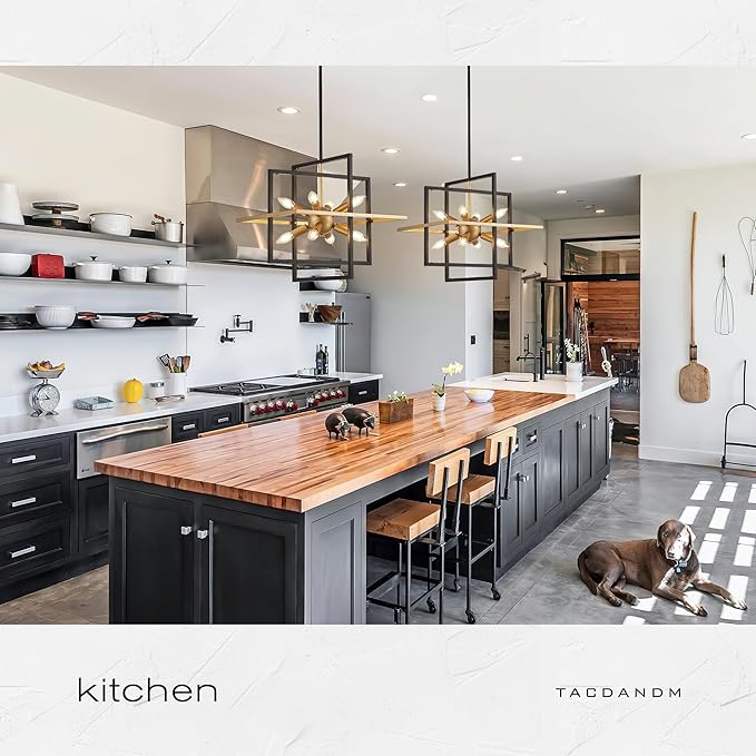 18.9'' Black Gold 8-Light Sputnik Chandelier Modern Industrial Adjustable Hanging Geometric Pendant Light Fixture for Entryway Foyer Stairway Hallway Bedroom Living Room Kitchen Island-HomvellaHome