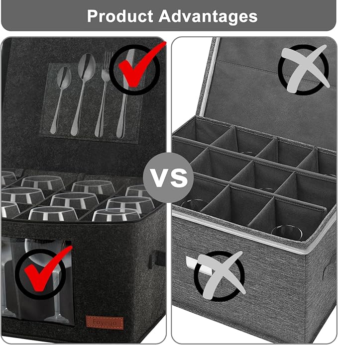2 Pack Wine Glass Storage Box with Dividers, Stemware Storage Containers for Packing and Moving, China Storage Containers Box for 12 Crystal Glassware, Wine Glasses, Drinkware,Dark Gray-HomvellaHome