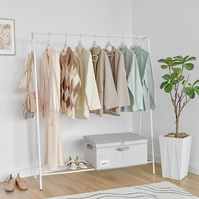 GRANNY SAYS Closet Storage Bins with lids, Fabric Storage Box with Lid, Clothes Bins Storage for Closet, Shelf Baskets for Living Room Wardrobe Shelves, Jumbo, Gray/White, 1-Pack-HomvellaHome