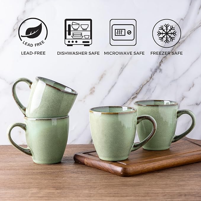 GBHOME Ceramic Coffee Mugs Set of 6, 12oz Stoneware Coffee Mugs Set For Dad Mom Women MEN, Light Weight Coffee Cups for Latte/Tea/Beer/Hot Cocoa, Dishwasher & Microwave Safe, Pastel Green-HomvellaHome