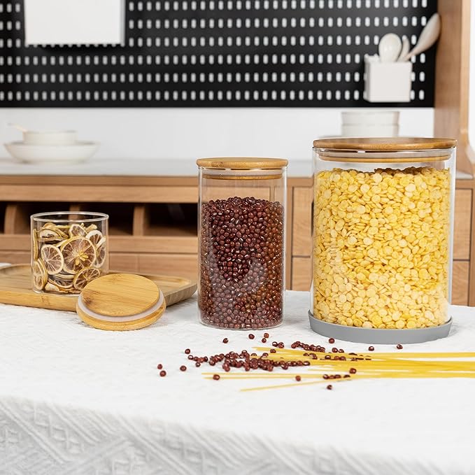 108oz 42oz Straight cylindrical Airtight Storage Jars with Bamboo Lid Set of 2 Large Storage Container Gallon Glass Jars, for Flour, Pasta and Coffee bean (with Black Lable)-HomvellaHome