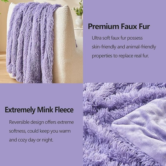 GONAAP Fuzzy Faux Fur Throw Blanket Twin Size Lavender Super Soft Cozy Plush Fuzzy Shaggy Blanket for Couch Sofa Bed (Lavender, Twin(60"x80"))-HomvellaHome