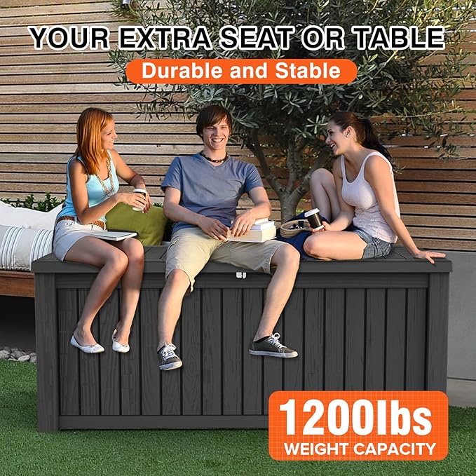 150 Gallon Outdoor Storage Cabinet, Large Outdoor Storage Box for Patio Furniture Covers, Cushion Pillows, Waterproof Deck Box with Lockable Lid for Garden Tools, Pool Accessories, Black-HomvellaHome