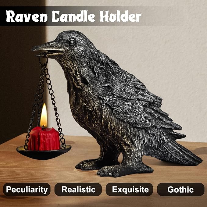 Gothic Home Decor Fake Crow Light Holder Raven Lamp Tealight Candle Holder Resin Statue Half Silver-HomvellaHome