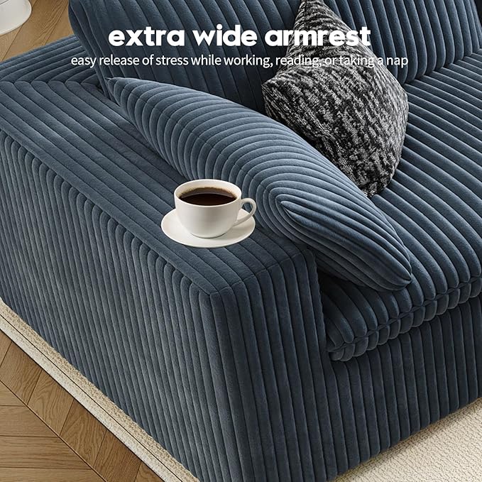 157.5" Cloud Couch Oversized Modular Sectional Sofa for Living Room,Modern Sofa with Deep Seat，U-Shape Boneless Couch with 2 Ottoman,Comfy Upholstered Couches for Apartment, Studio, Office,Blue-HomvellaHome