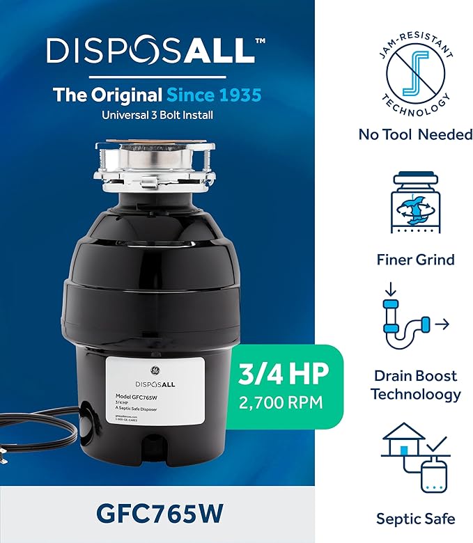 GE GFC765W Disposer, Black-HomvellaHome