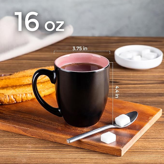 GBHOME 16oz Coffee Mugs Set of 6, Large Ceramic Coffee Mugs for Man, Woman, Dad, Mom, Modern Coffee Mugs Set with handle for Tea/Latte/Cappuccino/Milk/Cocoa. Dishwasher&Microwave Safe,Pink-HomvellaHome