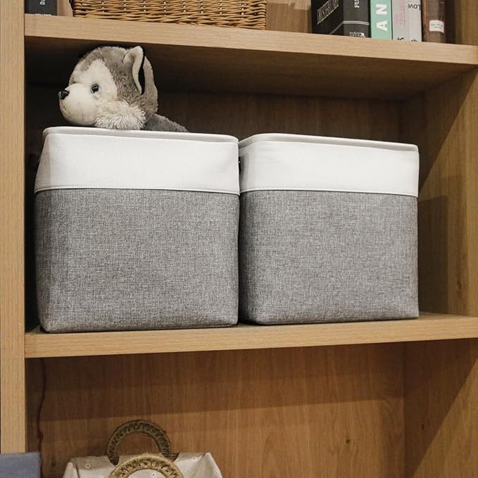 13x13 Cube Storage Bins, Collapsible Fabric Storage Box, 4 Pack Closet Baskets with Handles for Organizing, Shelf, Toys, Clothes, Home, Office, Nursery (Grey&White)-HomvellaHome